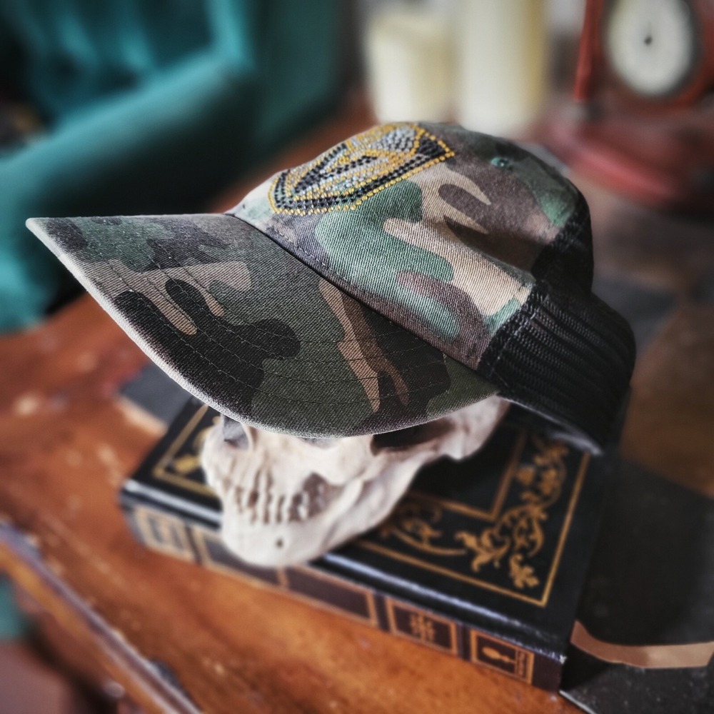 Trucker Hat Vegas Golden Knights Richardson Camo Swarovski Crystal Bling NHL Cap - Picture 2 of 7